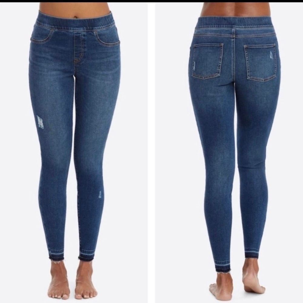 Spanx High Waist Distressed Ankle Skinny Jeans